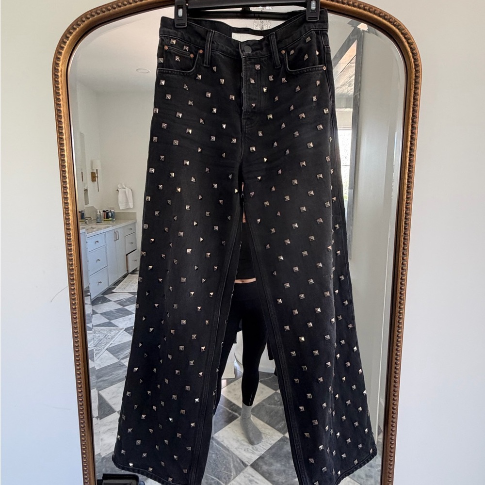 MOTHER Studded Black Wide-Leg Jeans